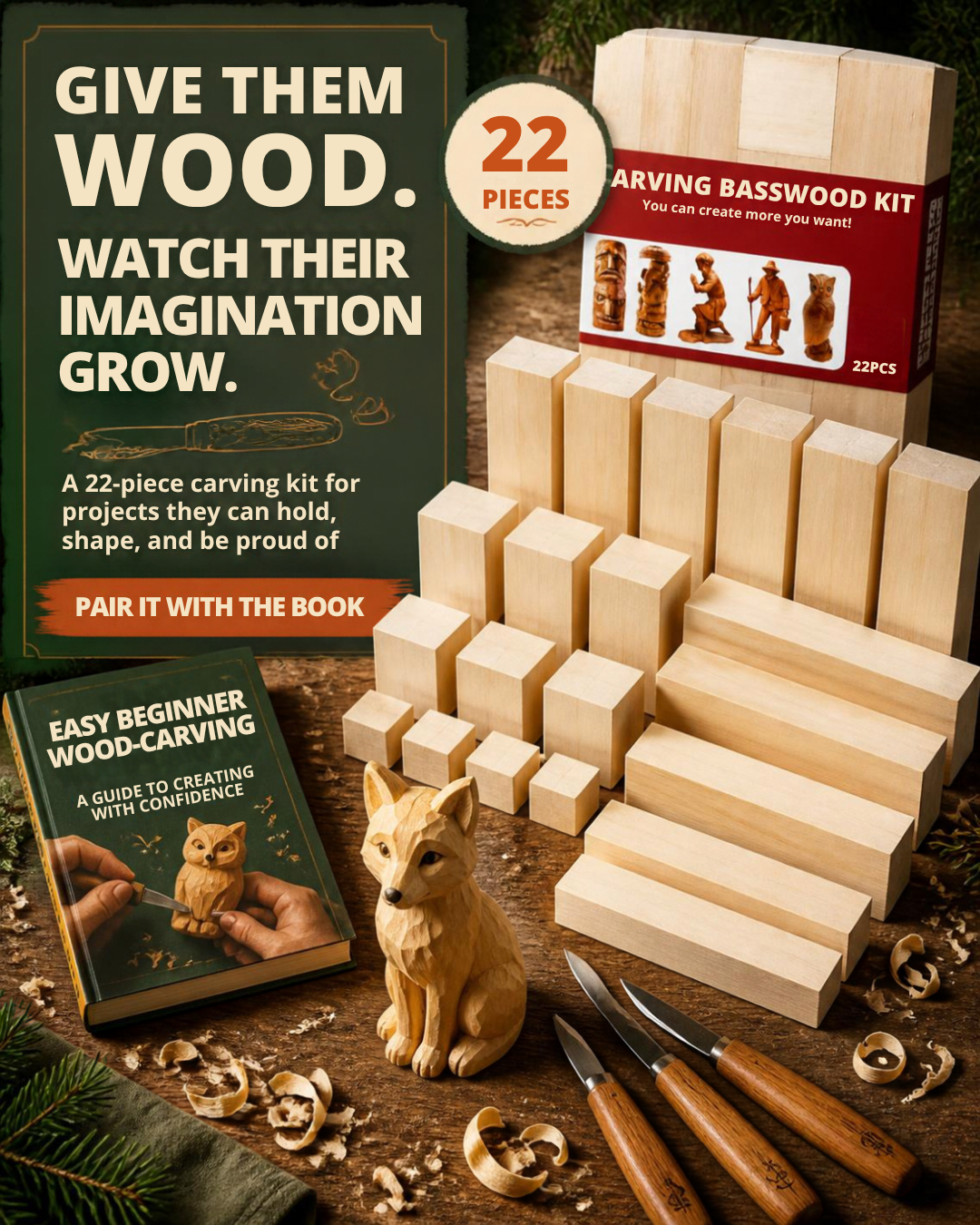 Basswood Carving Block Set 22-piece