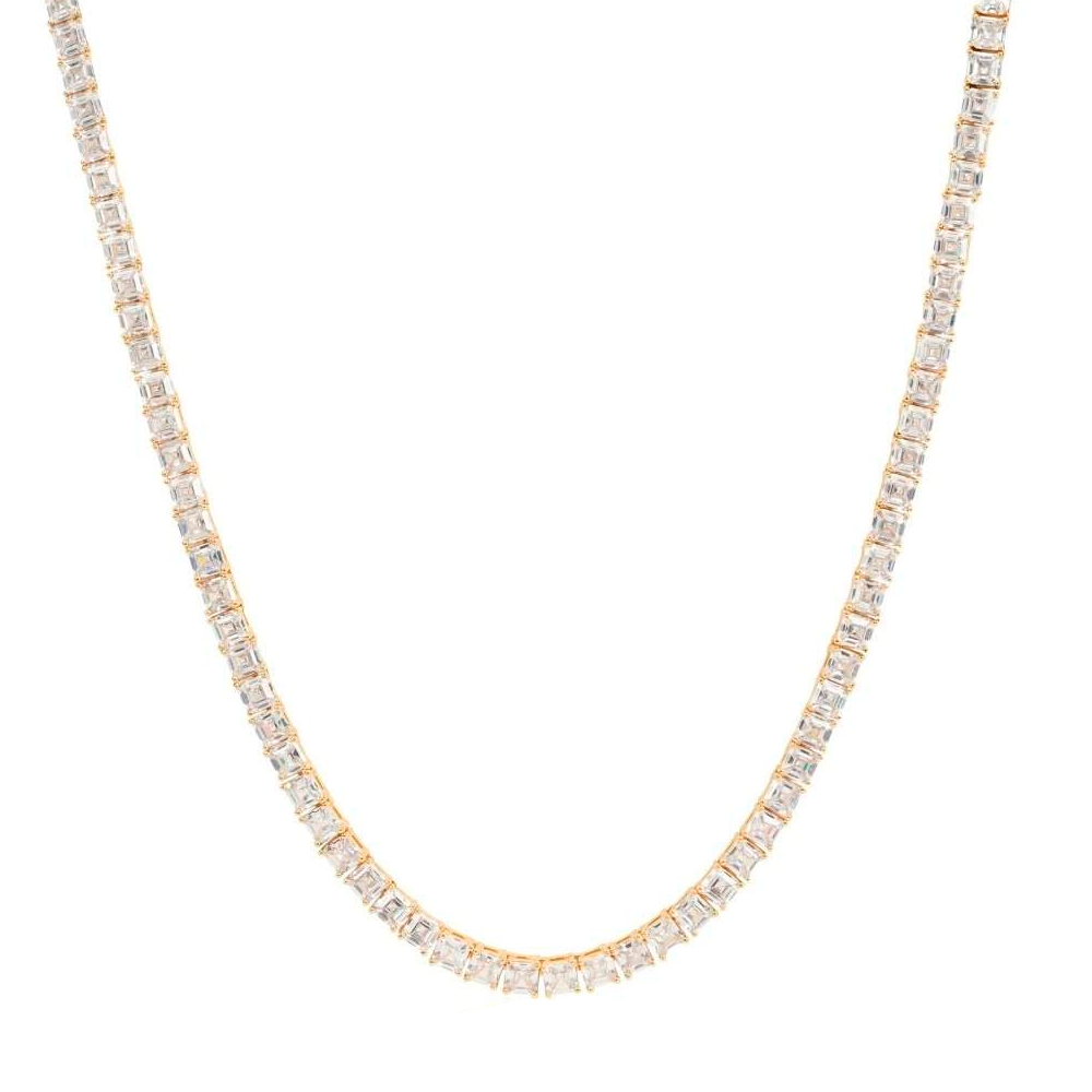 Colar Tennis de 5mm com baguettes em ouro, design elegante e sofisticado para complementar qualquer estilo.
